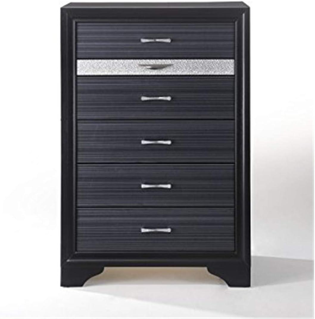 Naima Black Chest with Felt-Lined Jewelry Drawer and Crystal Inserts
