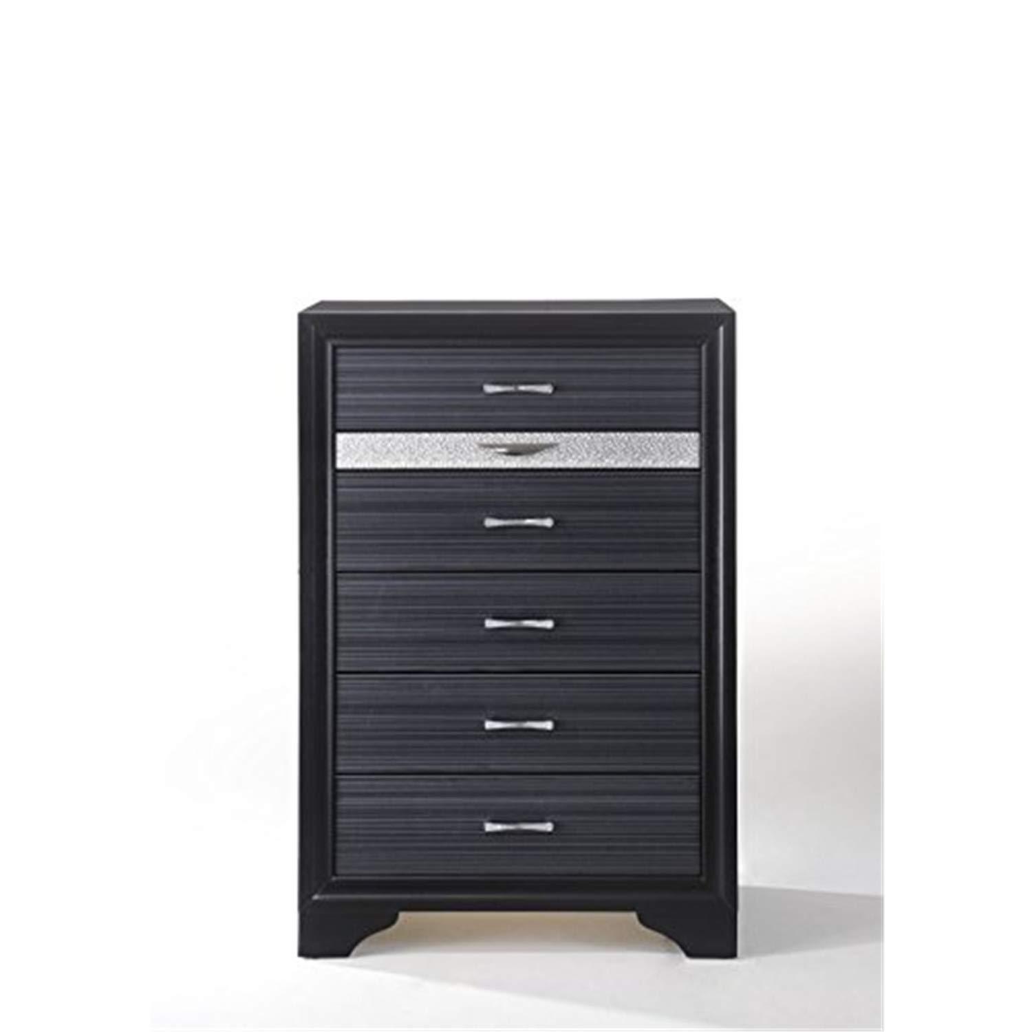Naima Black Chest with Felt-Lined Jewelry Drawer and Crystal Inserts