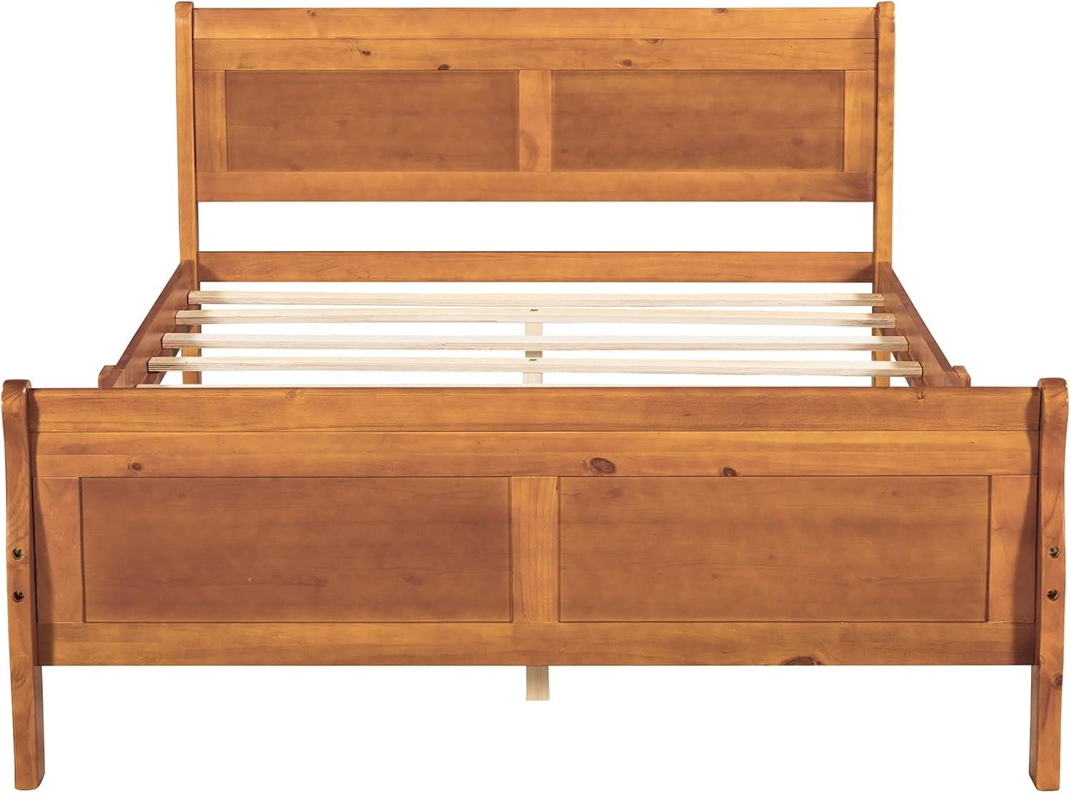 Full Size Pine Wood Platform Bed with Headboard and Slats