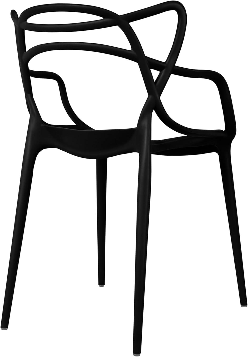 2xhome Set of 2 Modern Dining Chairs | Stackable Indoor or Outdoor Entangled Side Chair | Weather Resistant Plastic for Kitchen, Patio, Restaurant, Yard, Porch, Balcony, Black