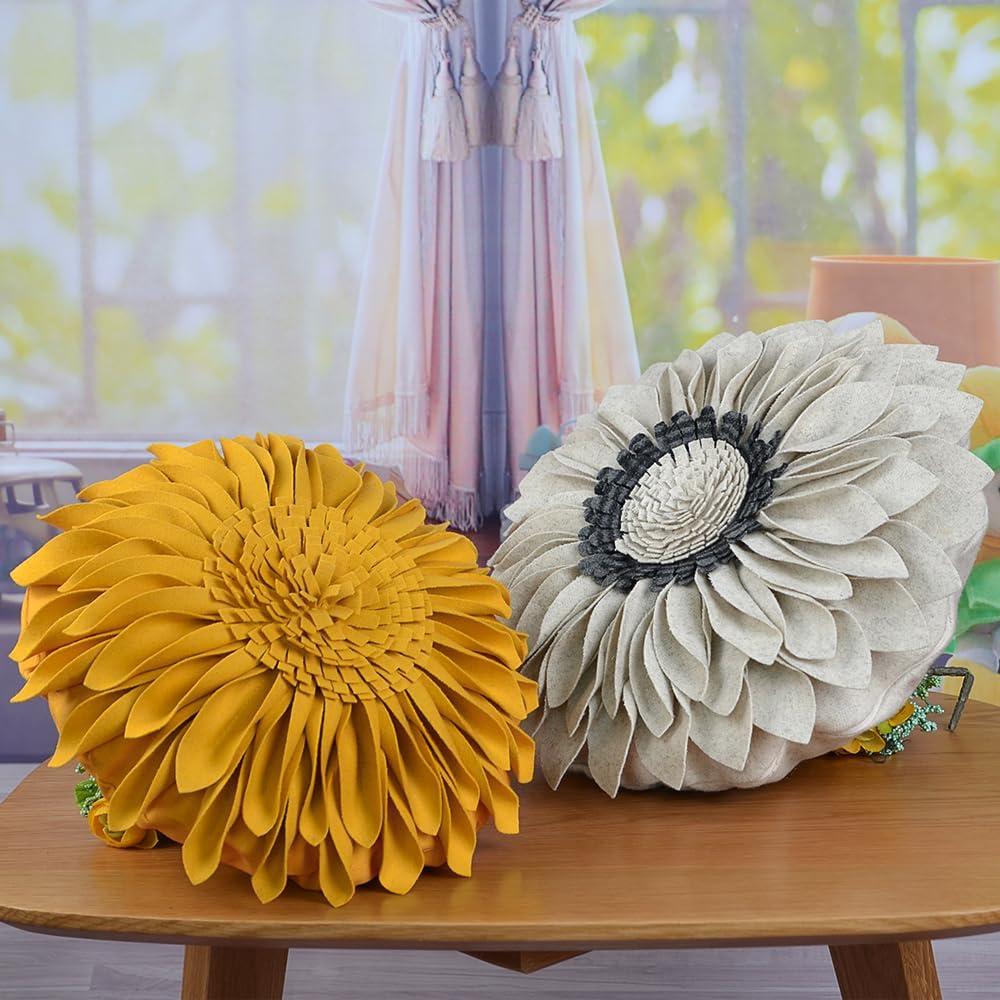 JWH Appliqued Throw Pillow 3D Sunflower Accent Pillow Cover & Insert