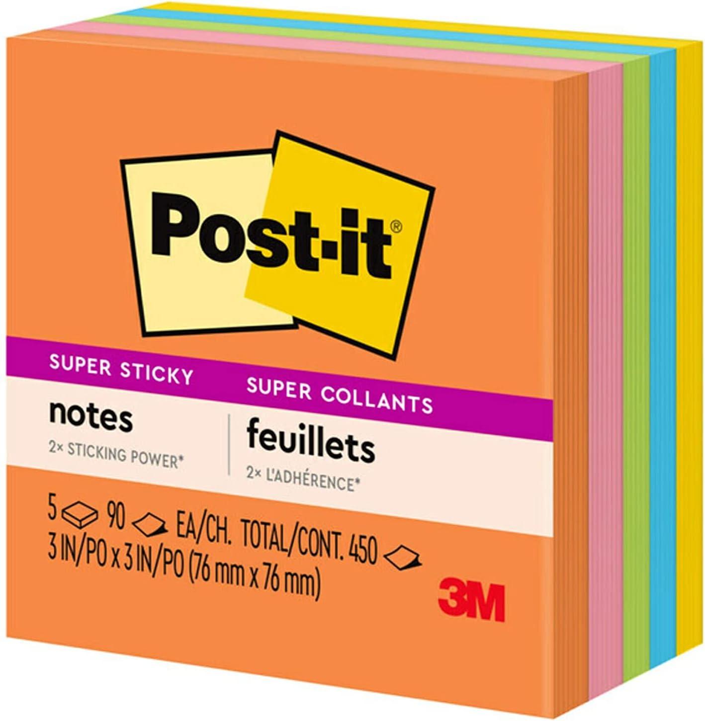 Post-it® Super Sticky Notes, 3 in x 3 in, Energy Boost Collection, 5 Pads/Pack