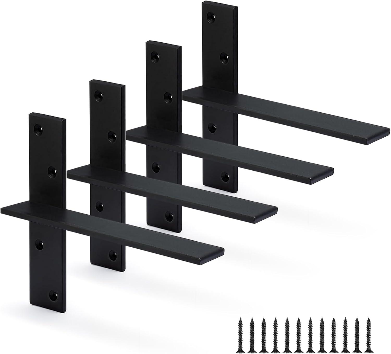 Floating Shelf Bracket 3/8" Thick Heavy Duty Shelf Brackets 4 Pack Free Hanging Countertop Support Bracket 8" Lx2.5 W Floating Wall Brackets for Cabinets, Granite, Dishwasher, Bench Seats Vanities