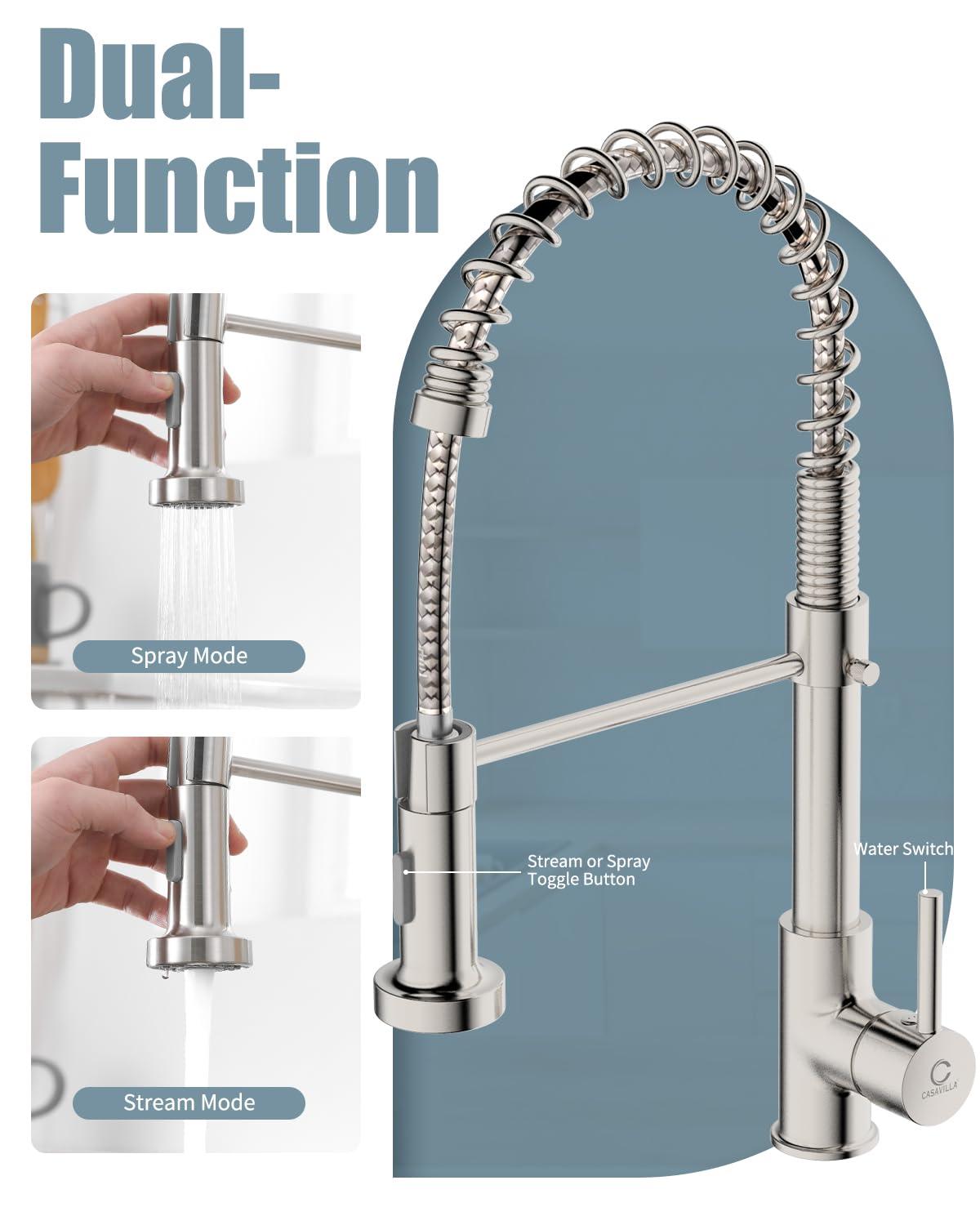 Fairub MAMCPM Brushed Nickel Kitchen Faucet With Pull Down Sprayer, Stainless Steel Kitchen Sink Faucets