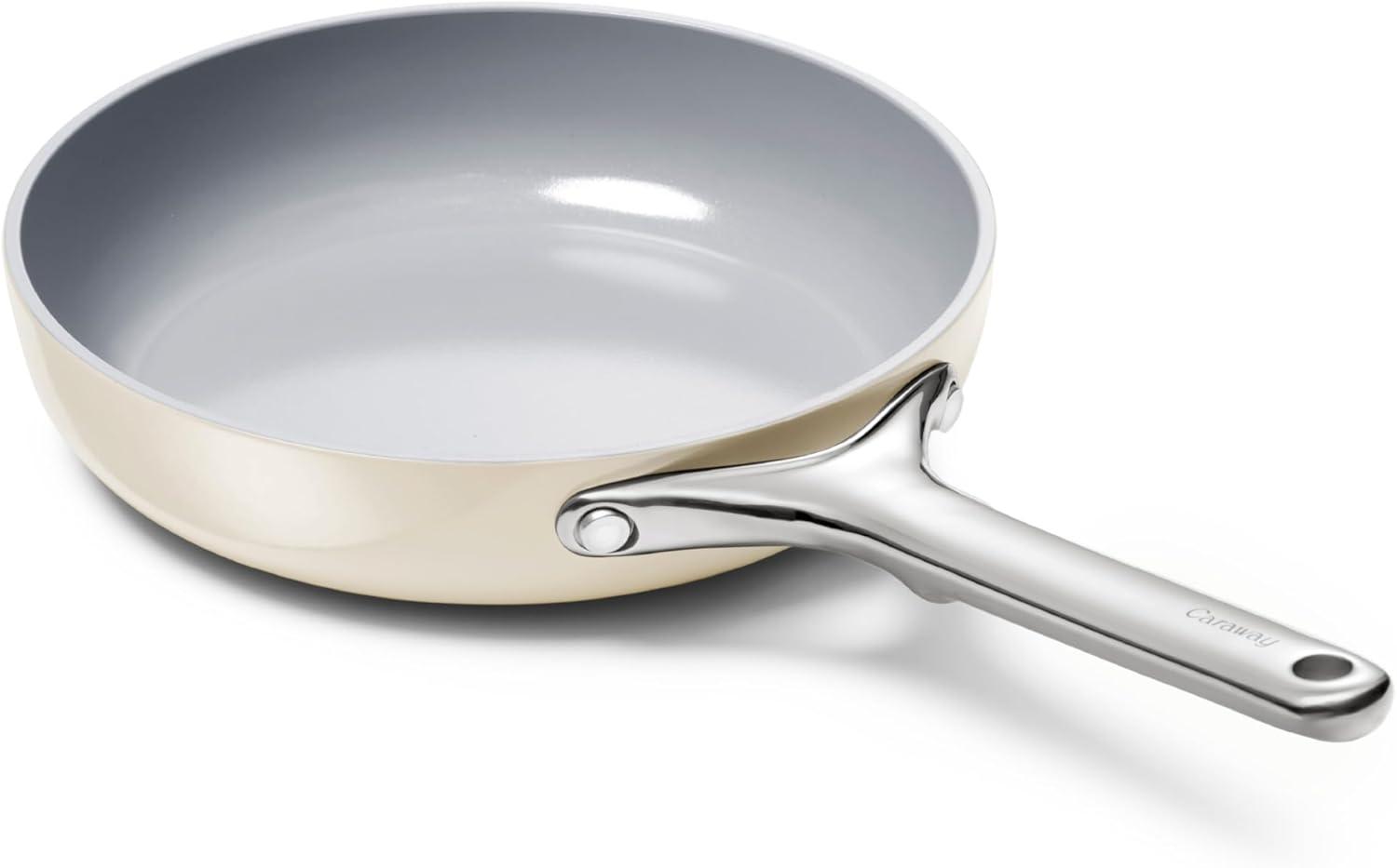 Caraway Home 8" Mini Fry Pan Cream: Nonstick Ceramic, Stainless Steel Handle, Oven-Safe, Induction Compatible