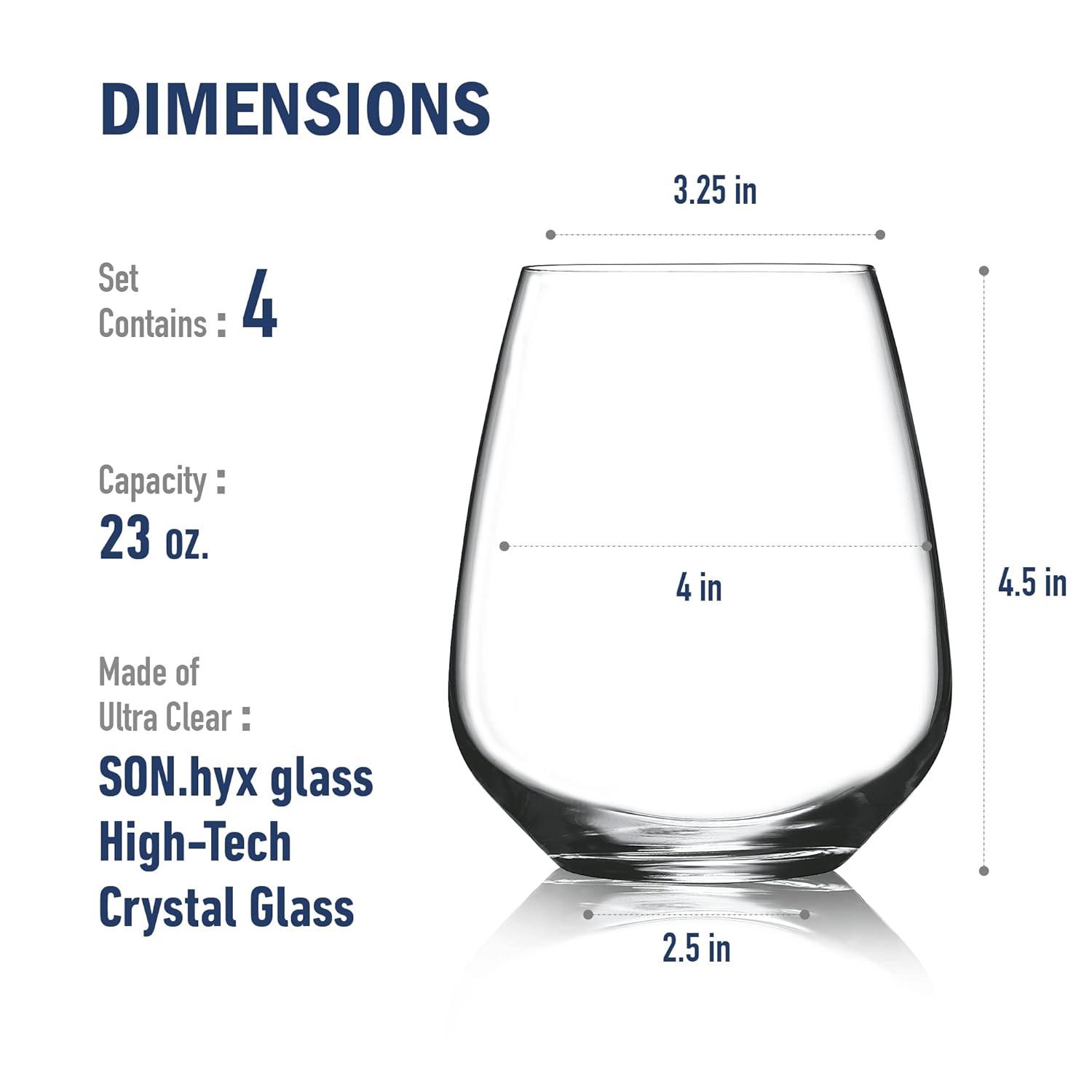 Luigi Bormioli Crescendo 23 Ounce Stemless Drinking Glasses, 4-Piece, 23 oz.