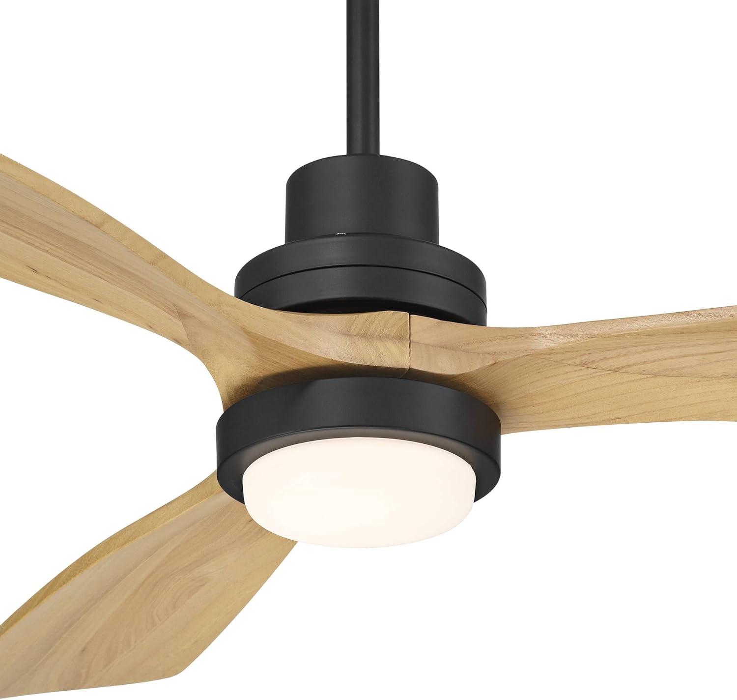 Casa Vieja 52" Delta Modern Indoor Outdoor Ceiling Fan 3 Blade CCT LED Light Remote Control Matte Black Finish Wood Blades Bedroom Patio DC Motor
