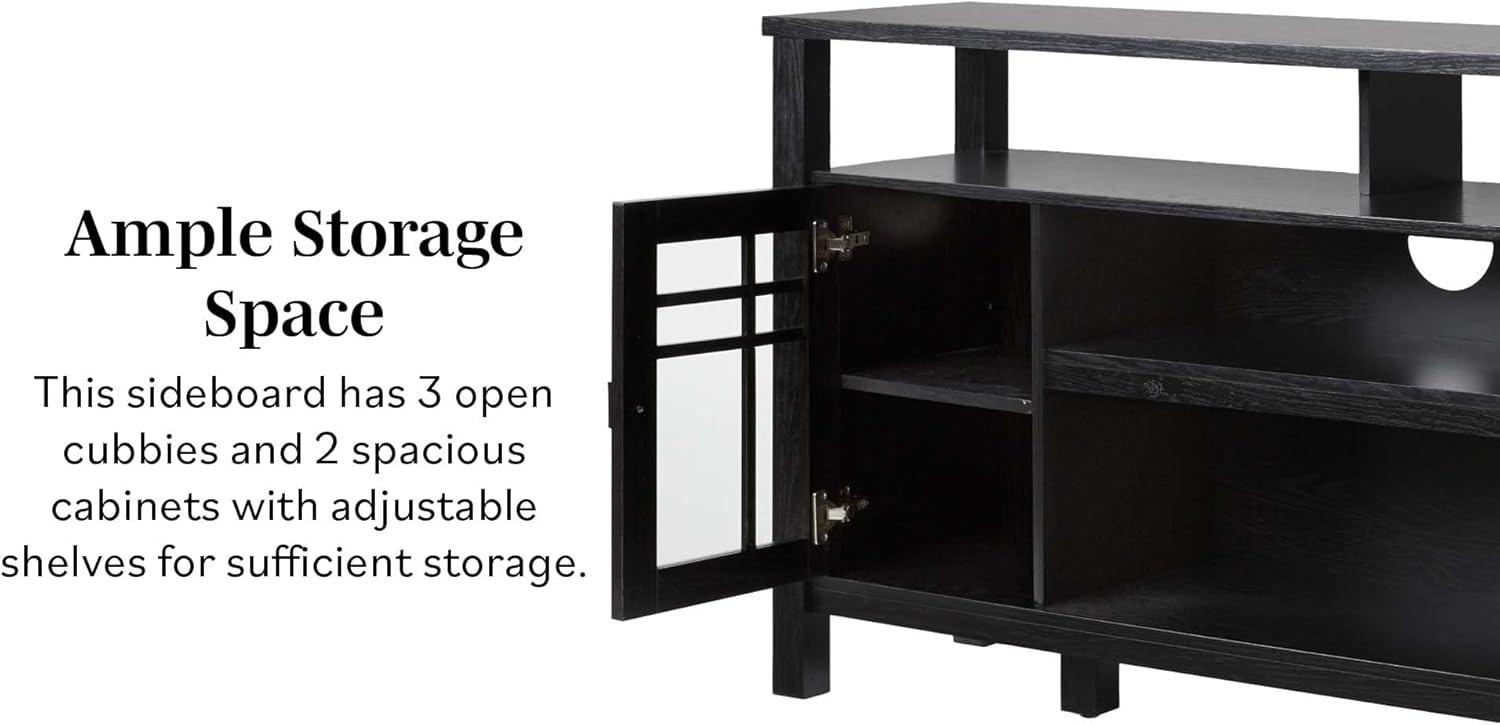 Walker Edison Transitional Wood Glass Door Storage Sideboard 58" - Black