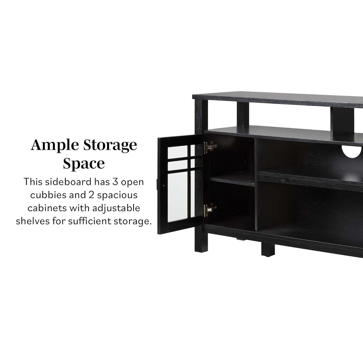 Walker Edison Transitional Wood Glass Door Storage Sideboard 58" - Black
