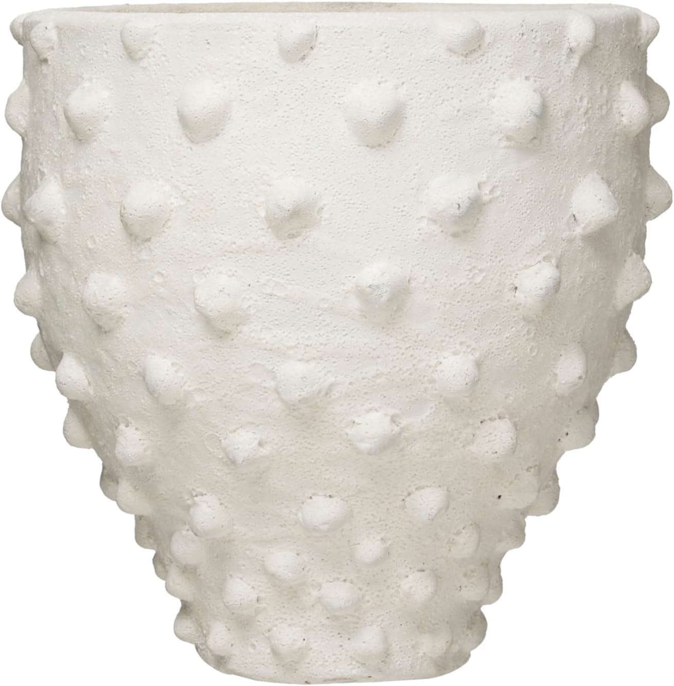 Creative Co-Op Round Terra-cotta Crock with Pointed Polka Dots and Distressed Volcano Glaze, White