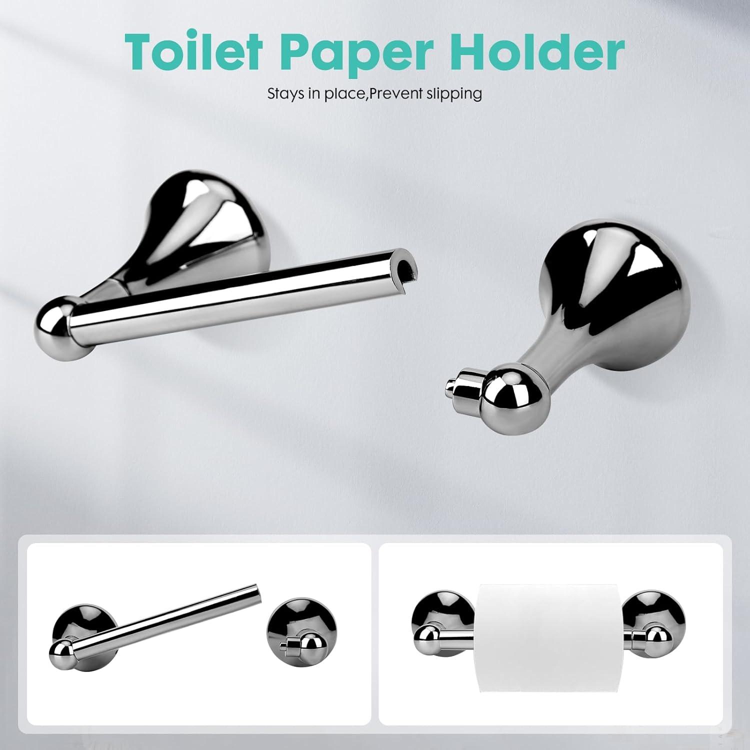 4-Piece Bathroom Hardware Accessory Set With 24" Towel Bar (Chrome Finish)