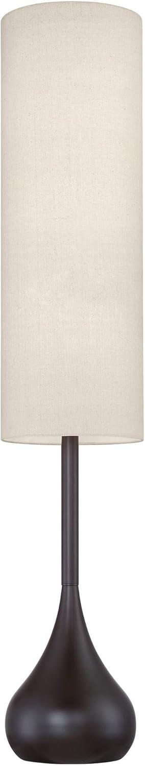 Possini Euro Design Mid Century Modern Floor Lamp 62" Tall Bronze Metal Droplet Off White Cream Cylinder Shade for Living Room Reading