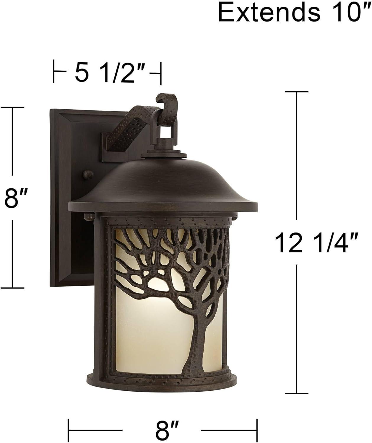 John Timberland Mission Outdoor Wall Light Fixture Bronze Tree Motif 12 1/4" Amber Glass Lantern for Exterior House Porch Patio