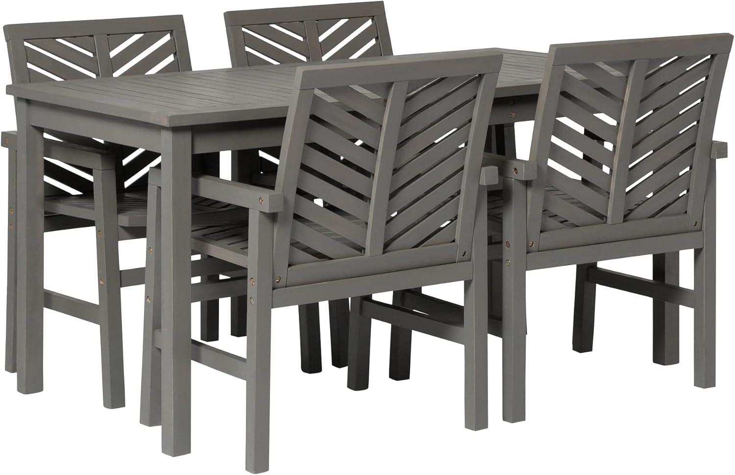 Walker Edison 5-Piece Chevron Outdoor Patio Dining Set in Dark Brown