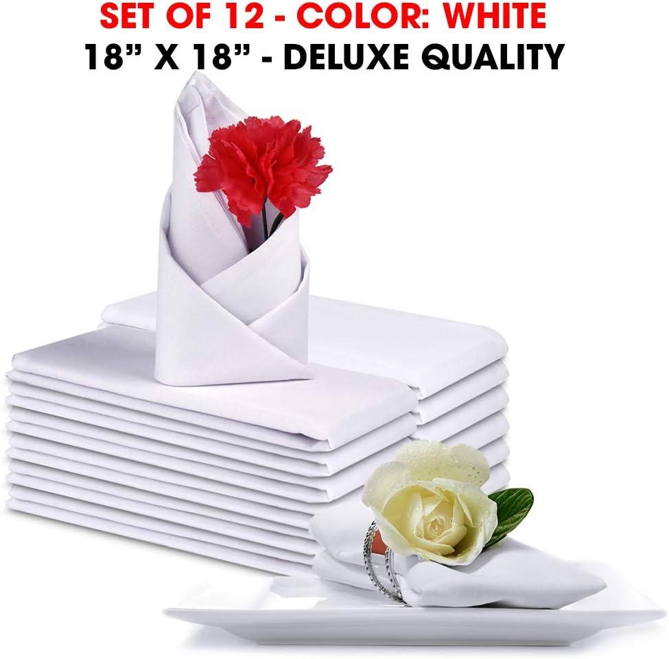 Set of 12 White Cotton Dinner Napkins 18x18"