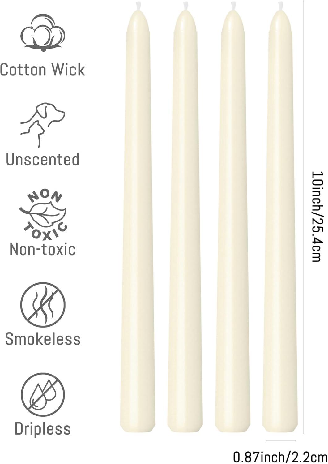 flamecan Ivory Taper Candles, Set of 20 Unscented and Smokeless 10 Inch Taper Candles Long Burning, Paraffin Wax with Cotton Wicks for Burning Approxinately 7-8 Hours Time