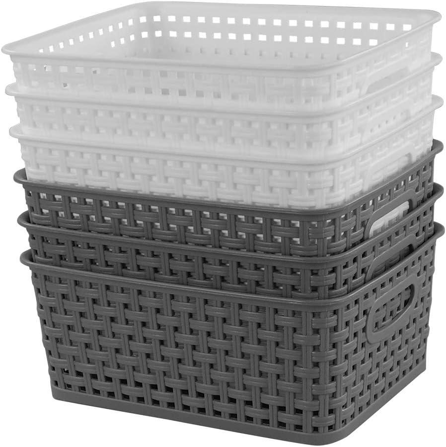 Idomy 6-Pack White and Gray Plastic Storage Baskets