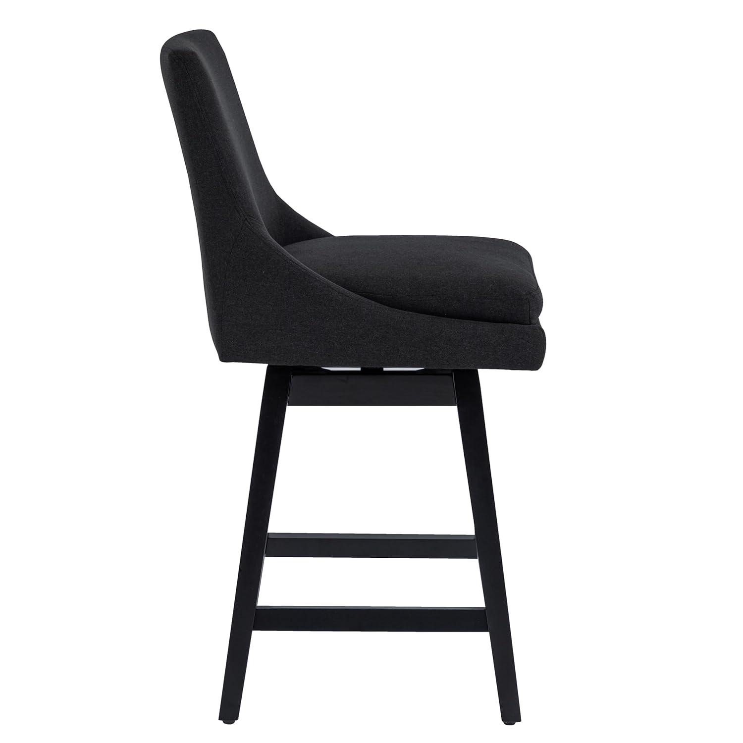 CHITA 26 inch Upholstered Swivel Fabric Counter Bar Stools with Back & Wood Legs Set of 2,Faux Leather in Navy Blue