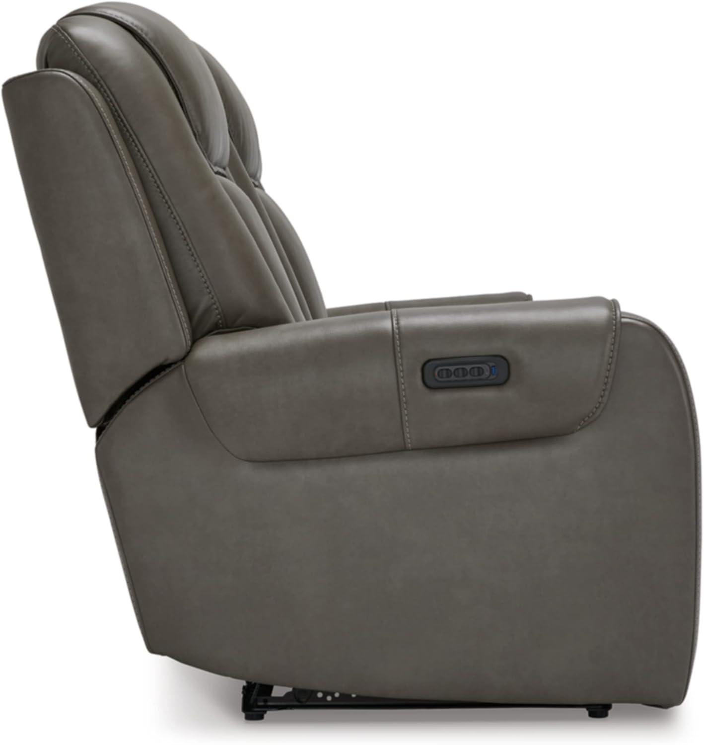 Contemporary Gray 85'' Faux Leather Power Reclining Sofa with Cup Holder