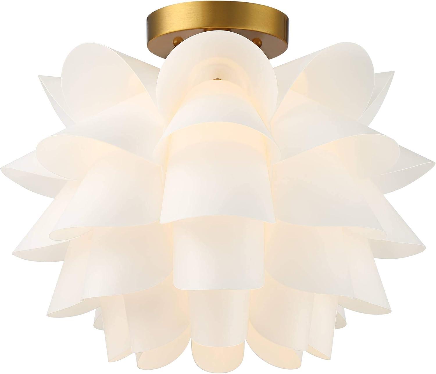 Possini Euro Design Modern Ceiling Light Semi Flush Mount Fixture White Flower Gold Metal 15 3/4" Wide Living Room Bedroom Kitchen