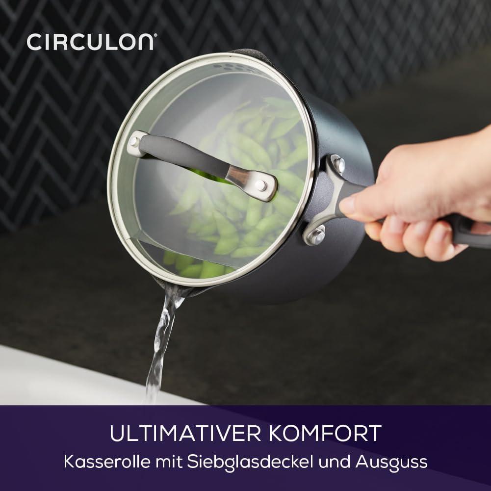 Circulon A1 Series with ScratchDefense Technology 2qt Nonstick Induction Straining Saucepan with Lid Graphite: Dishwasher-Safe Aluminum Cookware