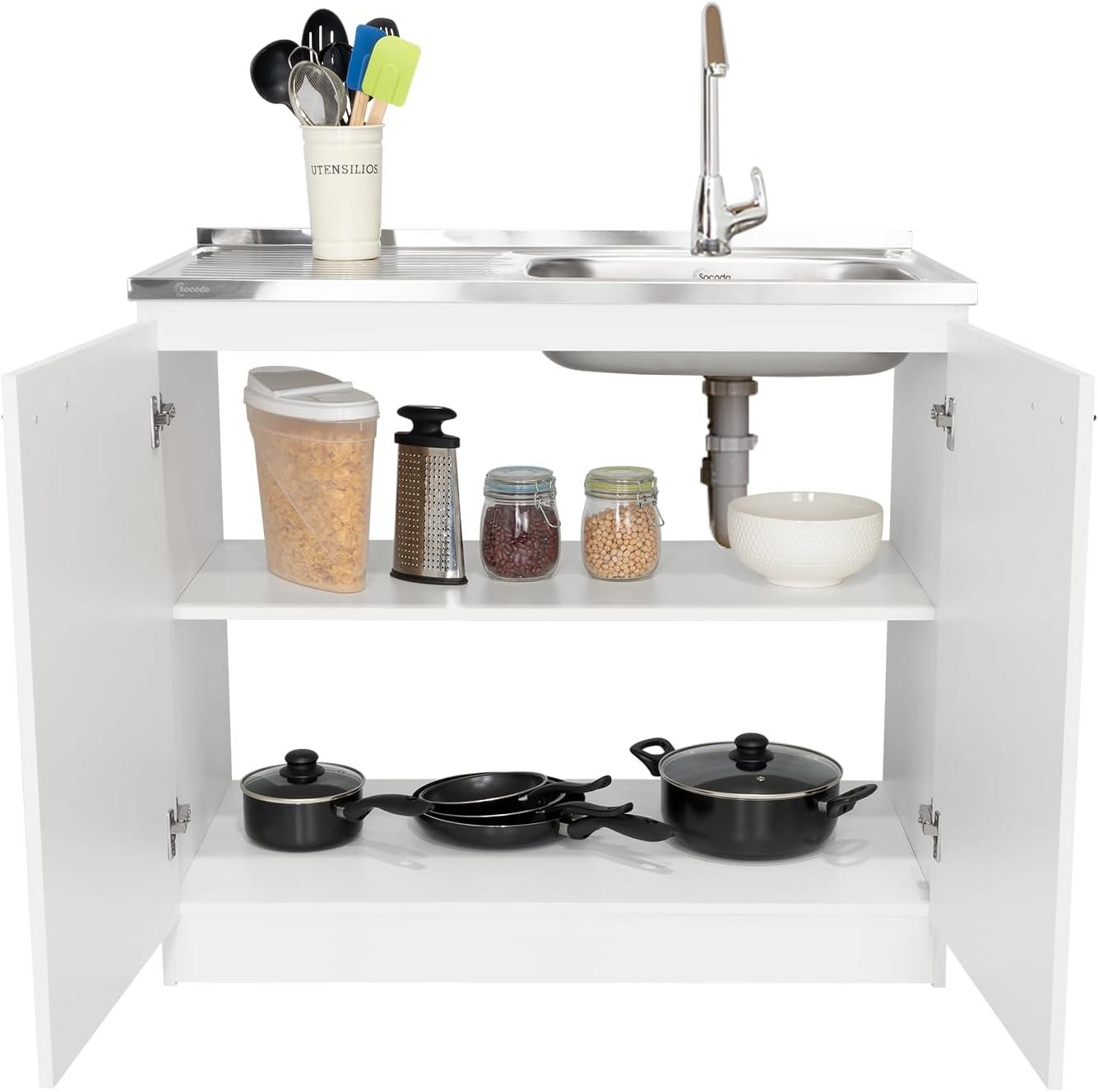 TUHOME Napoles Utility Sink Cabinet With Integrated Steel Sink