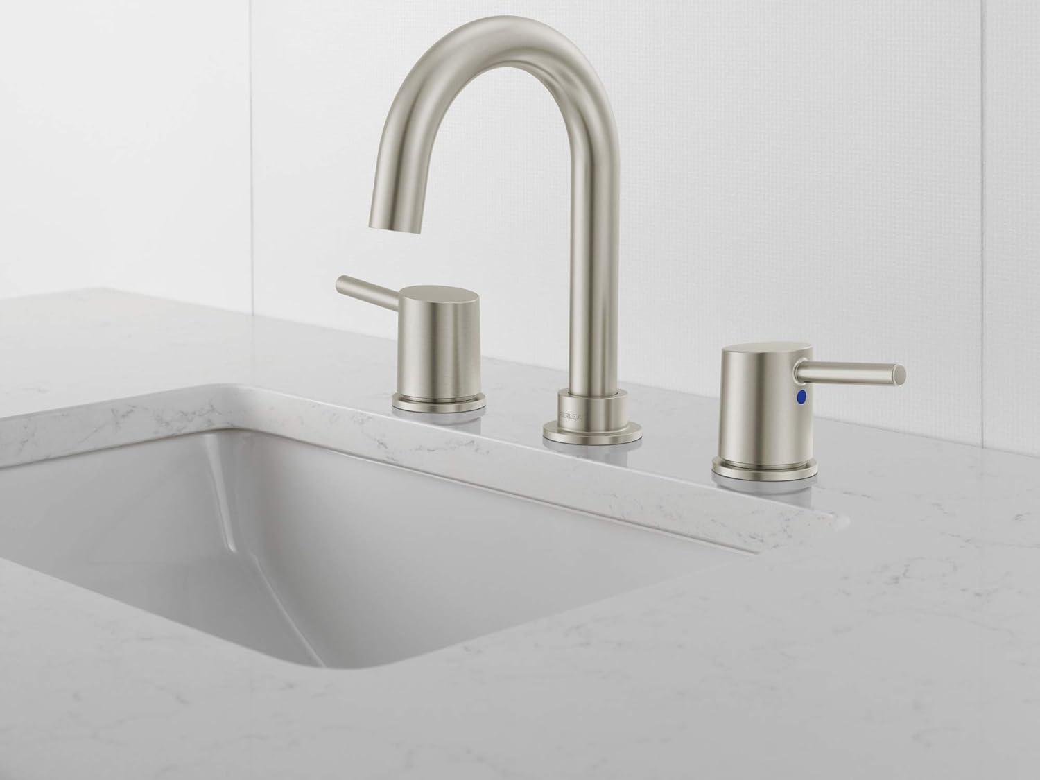 Precept Brushed Nickel Modern Two-Handle Widespread Bathroom Faucet