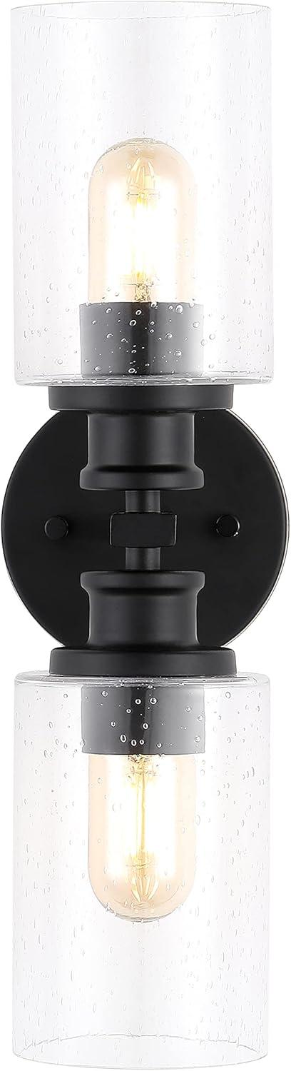 JONATHAN Y Jules Edison 16.5" Cylinder 2-Light Iron/Seeded Glass Farmhouse Contemporary LED Wall Sconce, Black