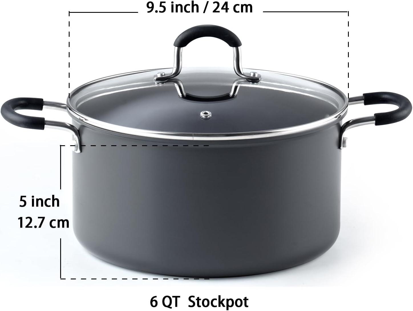 6-Quart Black Aluminum Nonstick Dutch Oven with Glass Lid