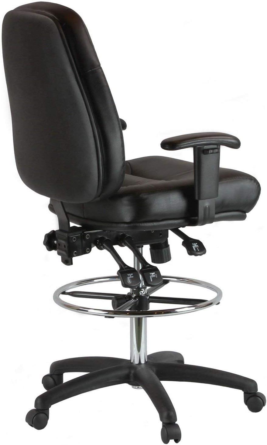 Adjustable Black Leather Drafting Chair with Swivel and Tilt