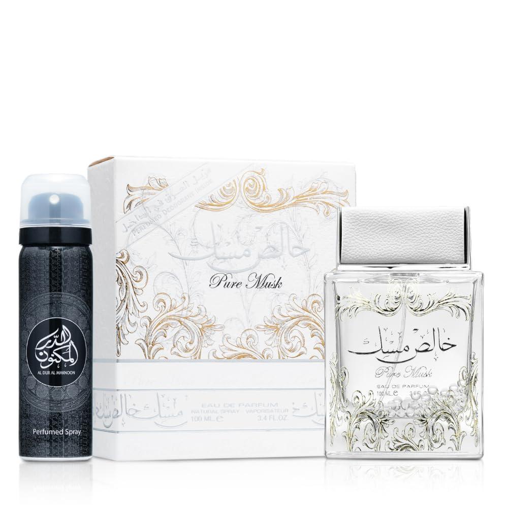 Lattafa Pure Khalis Musk Perfume By Lattafa Eau De Parfum Spray Plus 1.7 Deodorant 3.4 oz