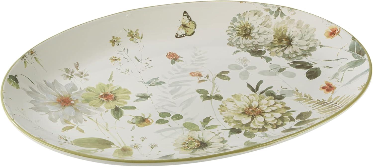 Green Fields Floral Ceramic Oval Serving Platter