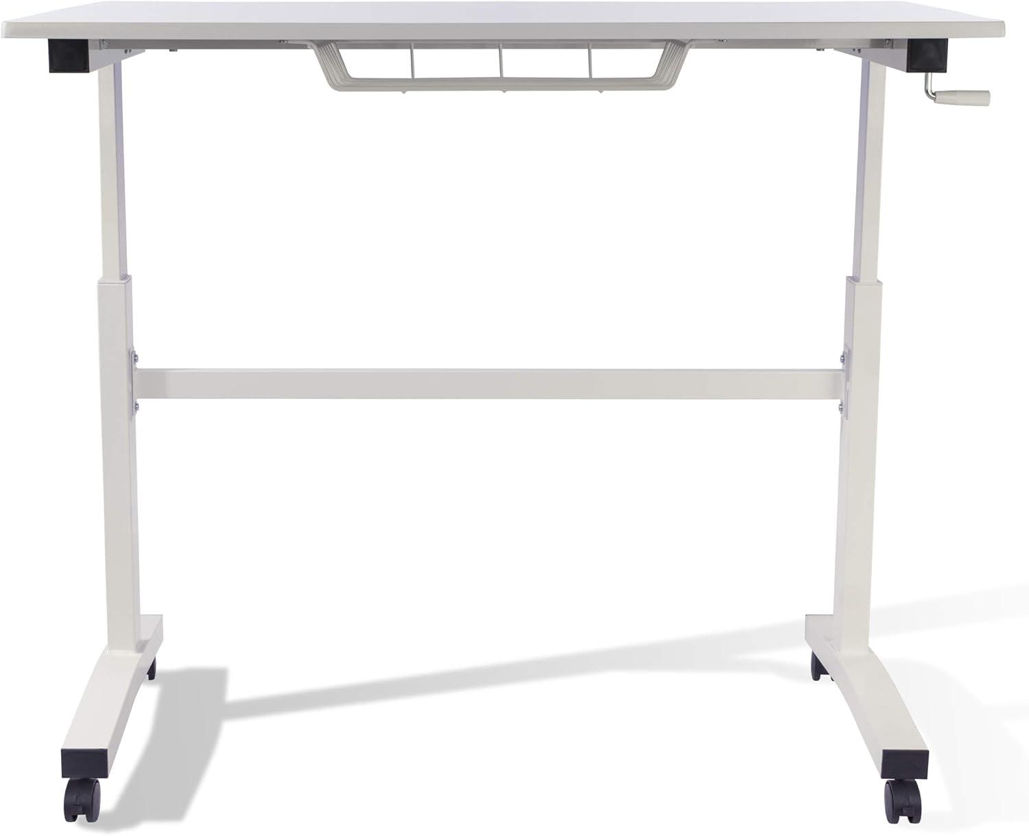 ErgoFlex White Adjustable Height Desk with Smooth Mobility Casters