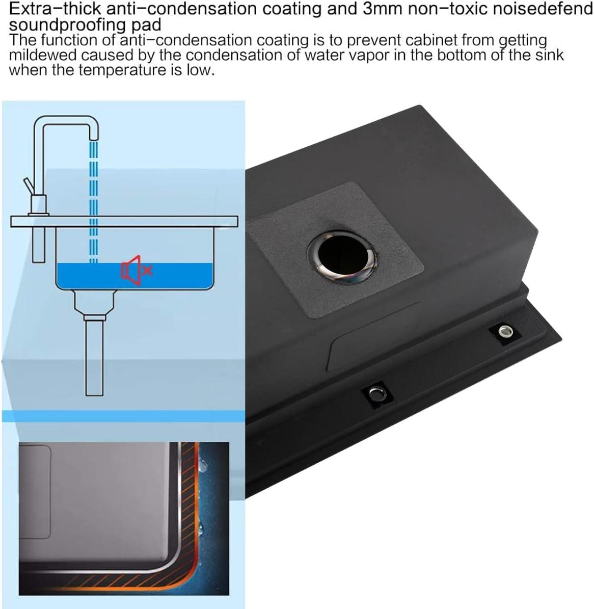 33 Inch Black Waterfall Drop In Kitchen Sink Workstation - VOKIM 33x22-Inch Drop In Sink Splash Guard Stainless Steel 16 Gauge 10'' Single Bowl sink Top Loading Flying Rain pull faucet