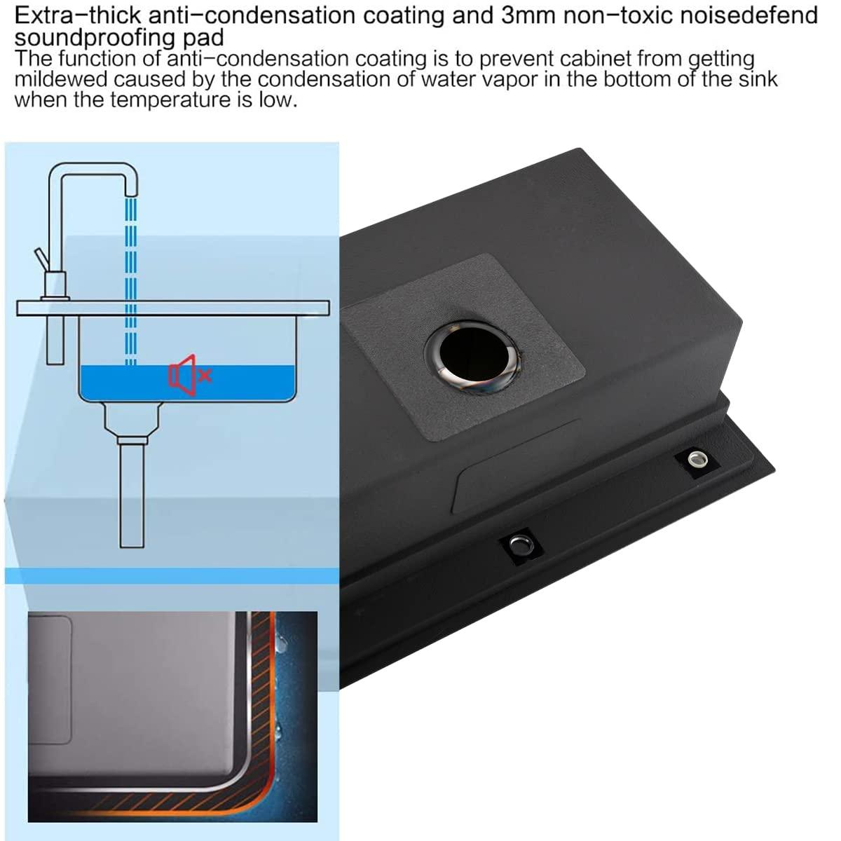 33 Inch Black Waterfall Drop In Kitchen Sink Workstation - VOKIM 33x22-Inch Drop In Sink Splash Guard Stainless Steel 16 Gauge 10'' Single Bowl sink Top Loading Flying Rain pull faucet