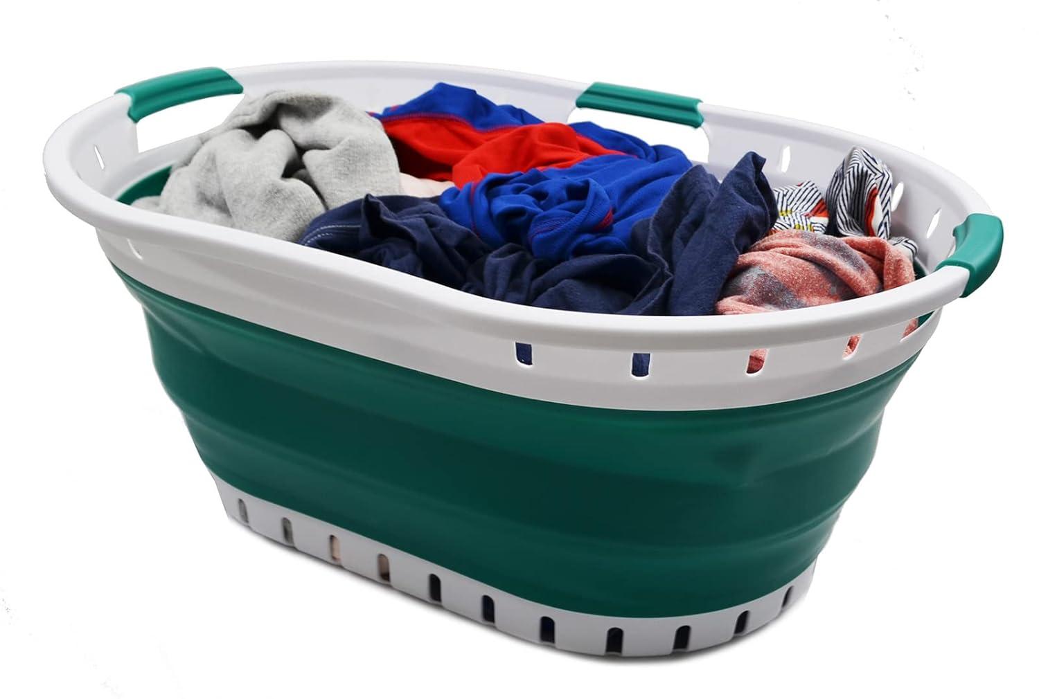 SAMMART 44L Collapsible Plastic Laundry Basket - Foldable Pop Up Storage Container / Organizer - Space Saving Hamper / Basket