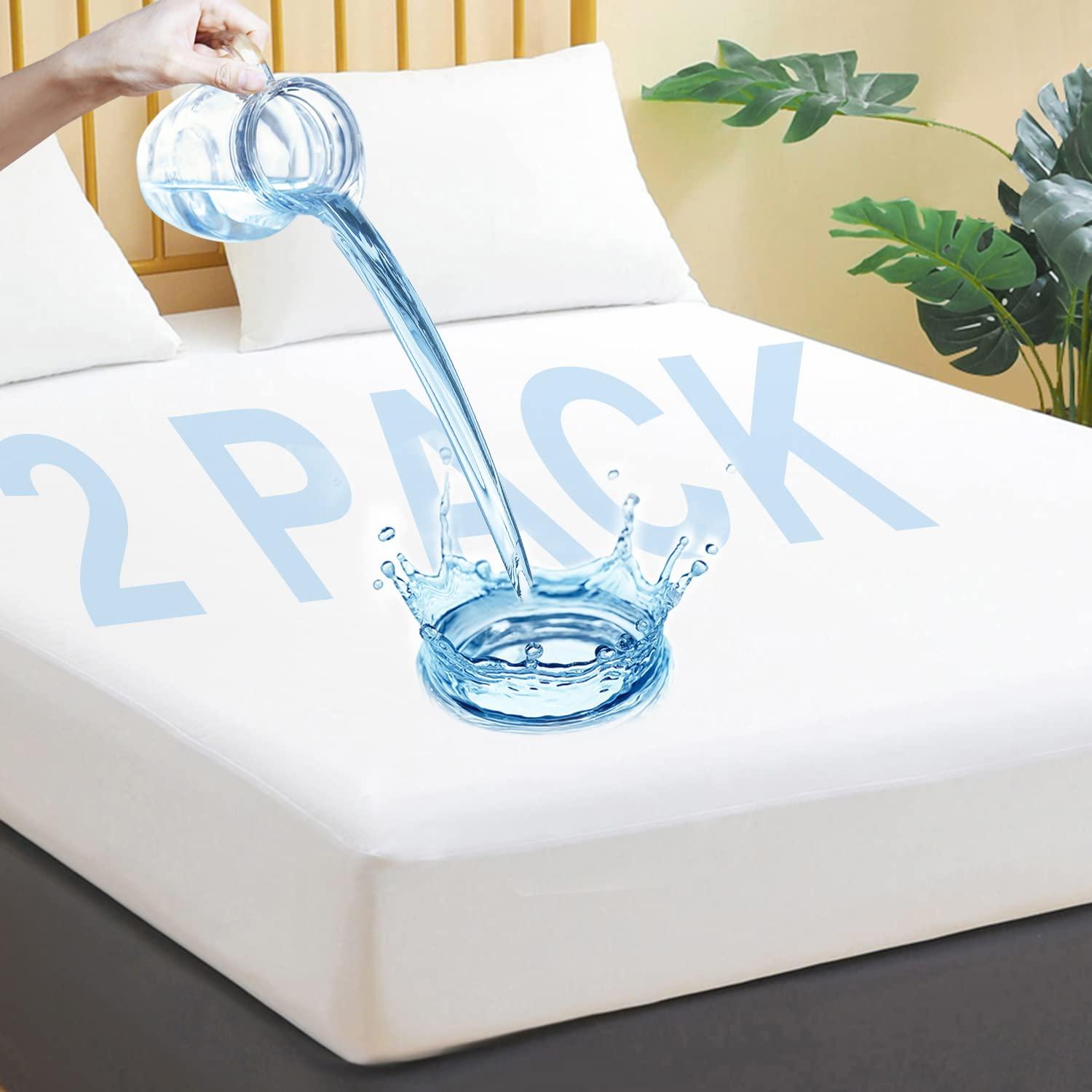 2 Pack Twin Waterproof Mattress Protector Deep Pocket Mattress Cover, Soft Breathable Mattress Pad, Fitted Noiseless Waterproof Bed Cover Stretch to 19"