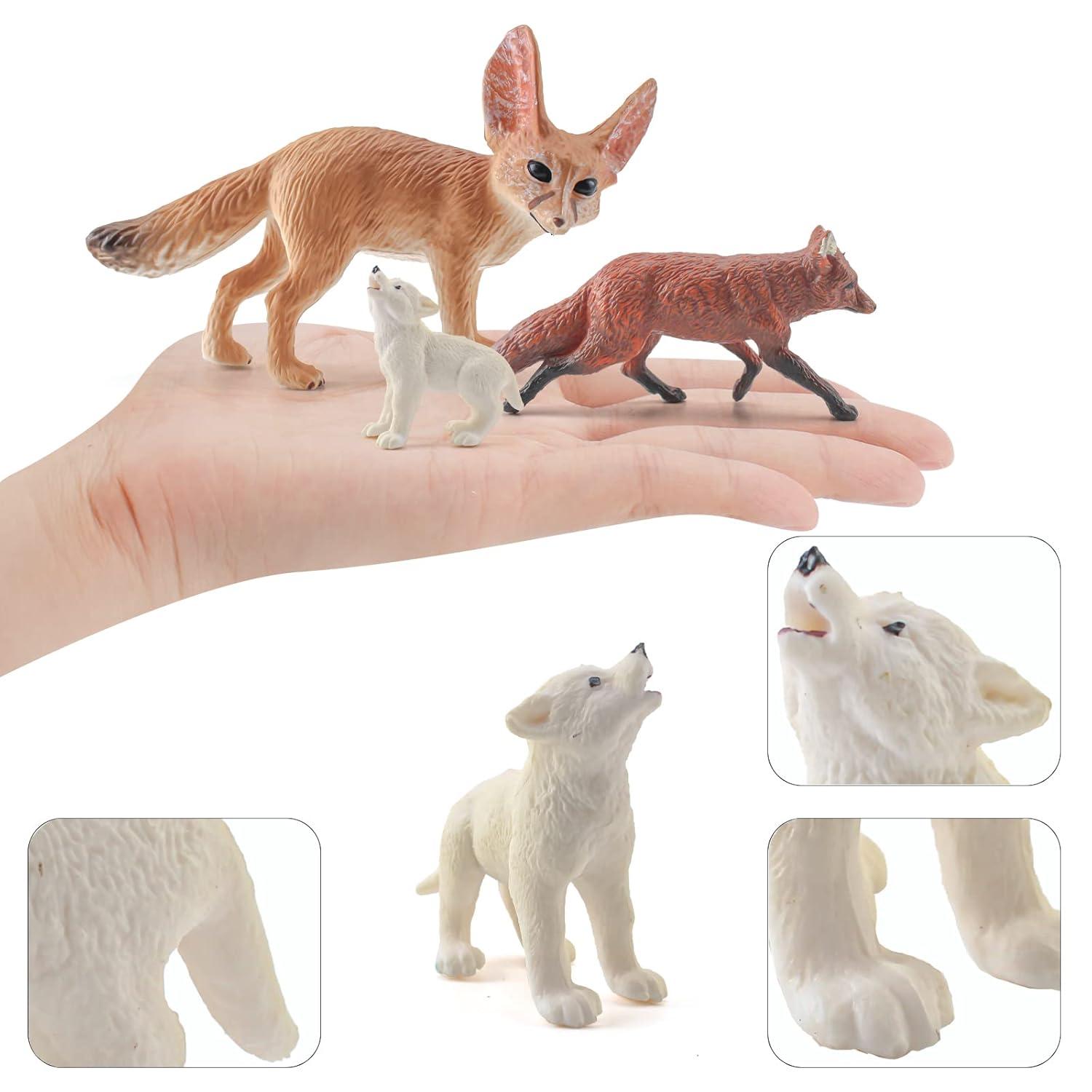 3PCS Desert Fox Figure Wolf Figurine Set Forest Woodland Animal Figurines Toys Set Plastic Animals Figure Gift for Kids Birthday 3 4 5 6 Year Old