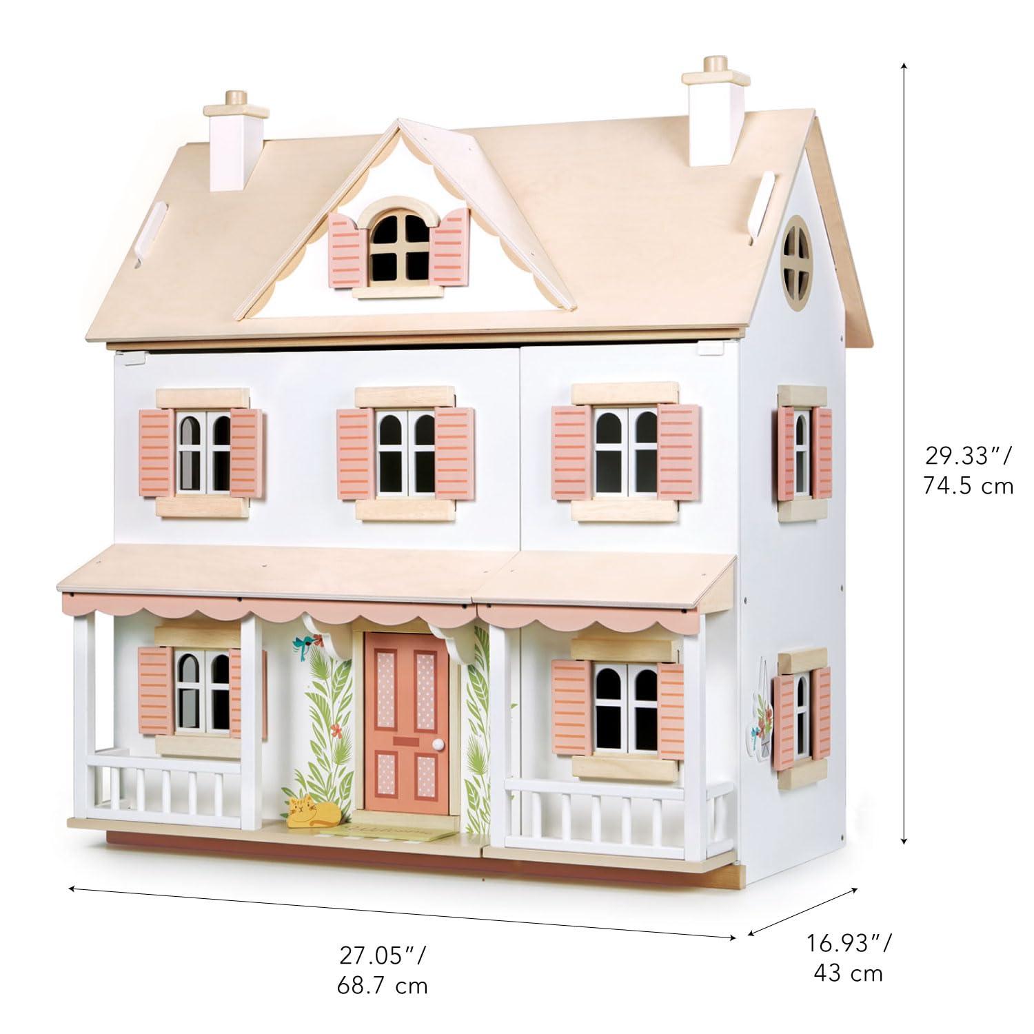 Large White and Pink Wooden Colonial Dollhouse Kit