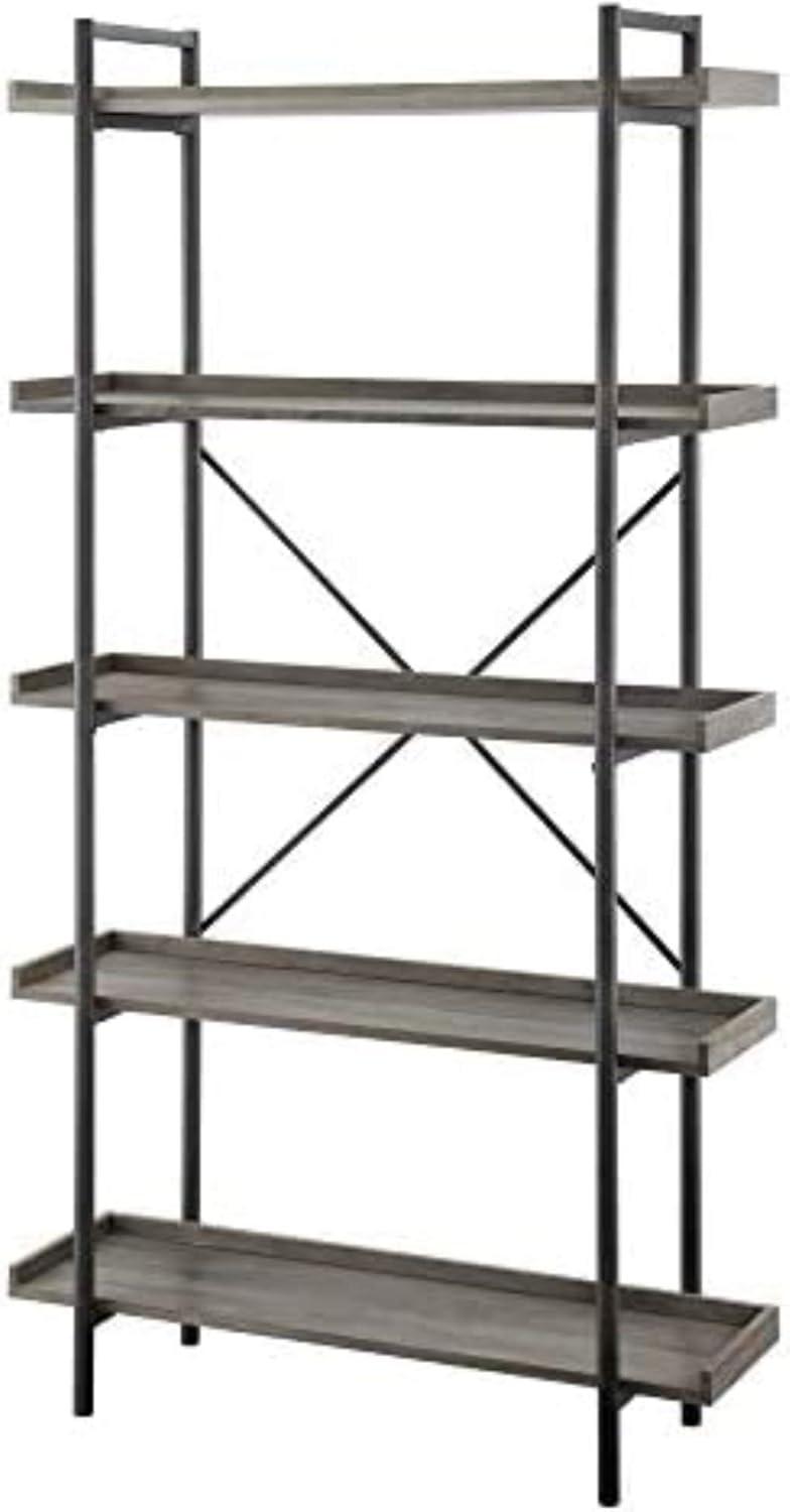 Urban Gray Wash 68" Industrial Metal 5-Shelf Bookcase