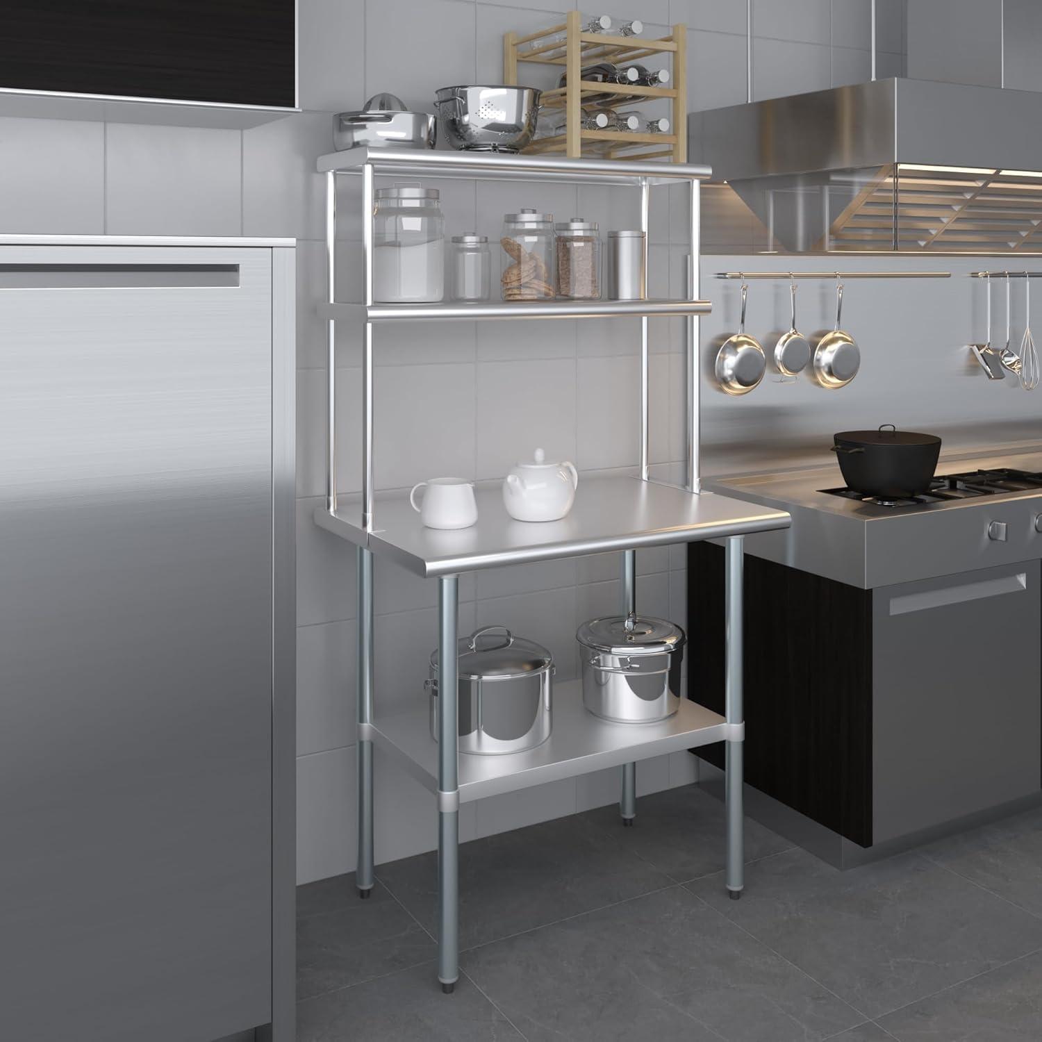 Adjustable Double Overshelf 12 x 36 - Stainless Steel for Work Table