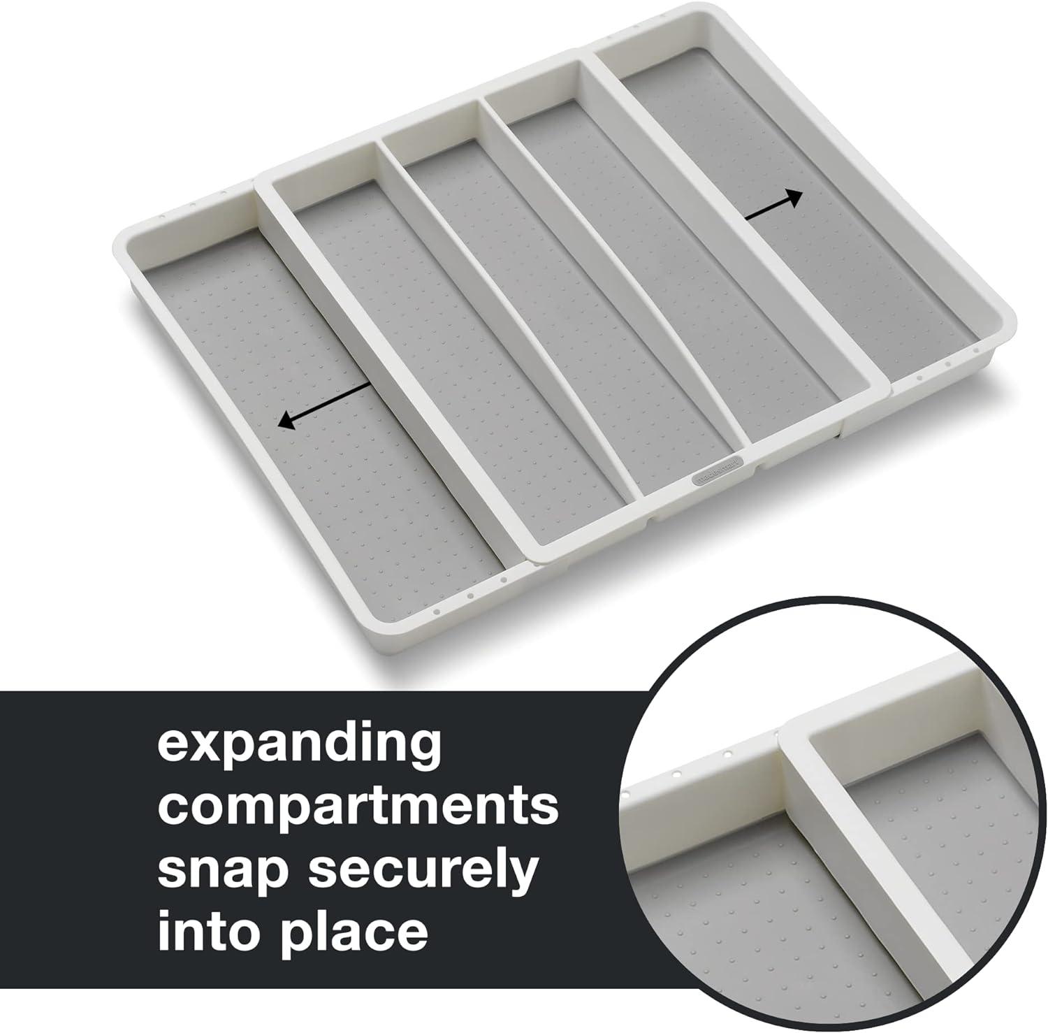 White Adjustable Plastic Utensil Tray with 5 Compartments