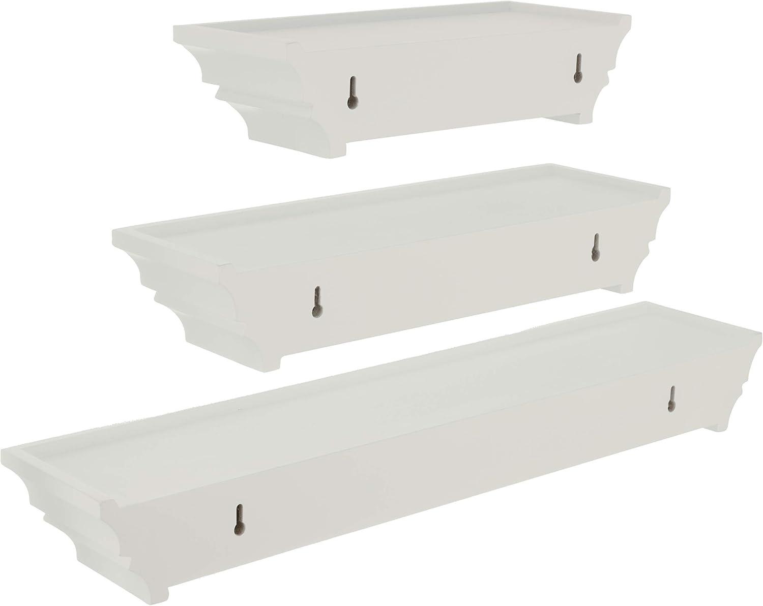 White Crown Molding 3-Tier Floating Wall Shelves Set