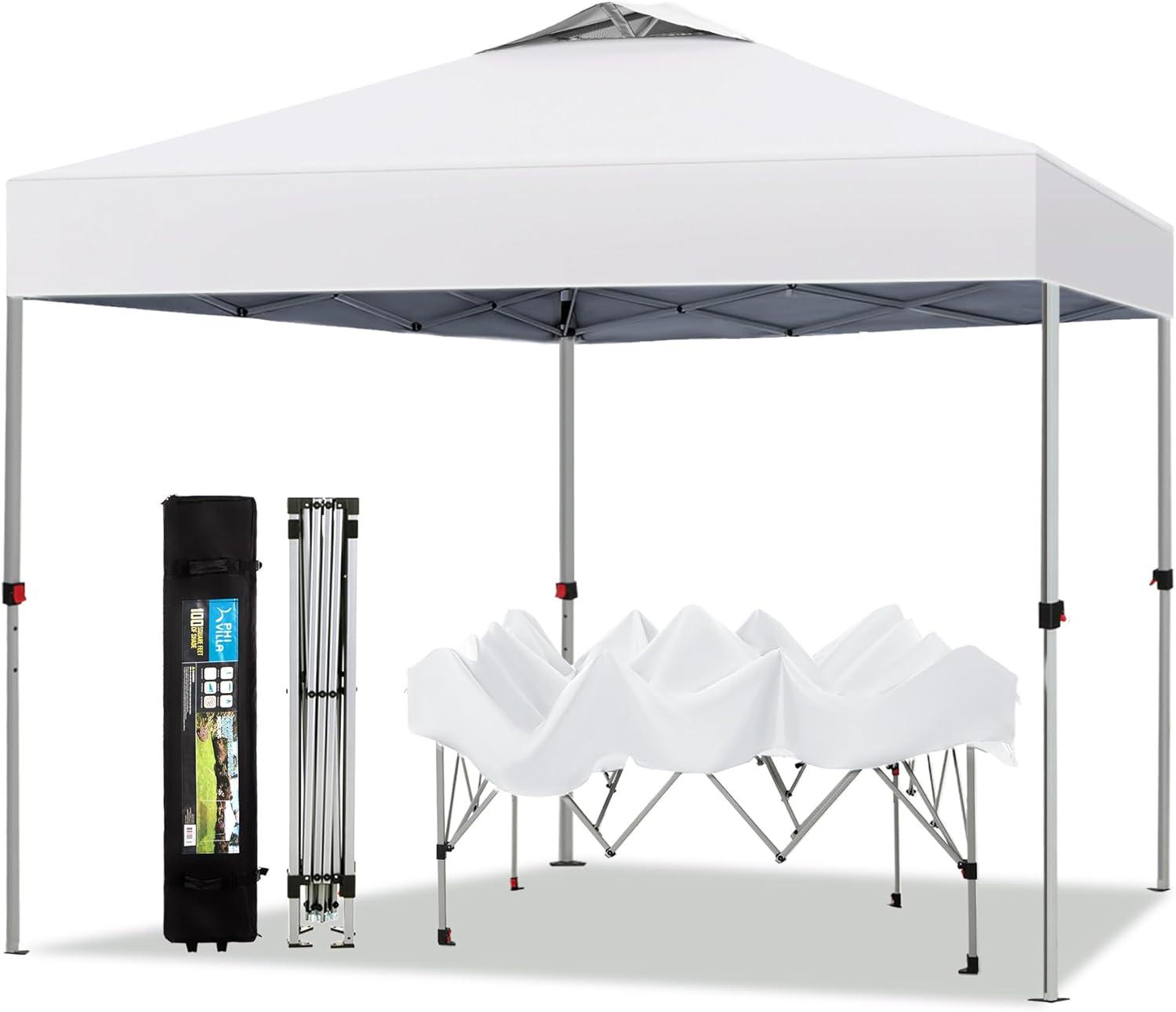 White 10x10 Adjustable Height Pop-Up Canopy Tent with Wheeled Bag