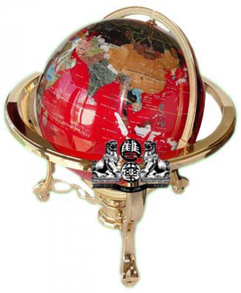 Unique Art 21-Inch Tall Red Ocean Table Top Gemstone World Globe with Gold Tripod