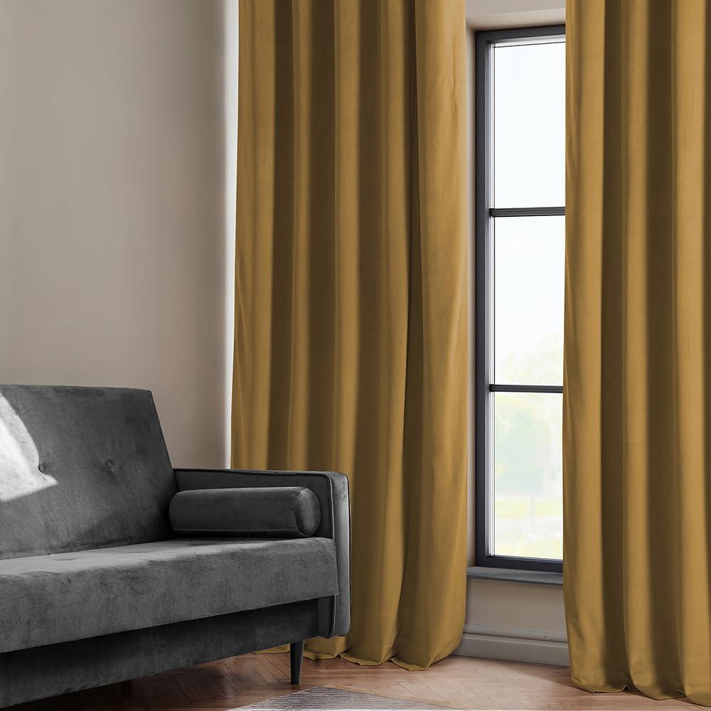 Half Price Drapes Retro Gold Heritage Plush Velvet Room Darkening Curtains (1 Panel), 50W X 96L