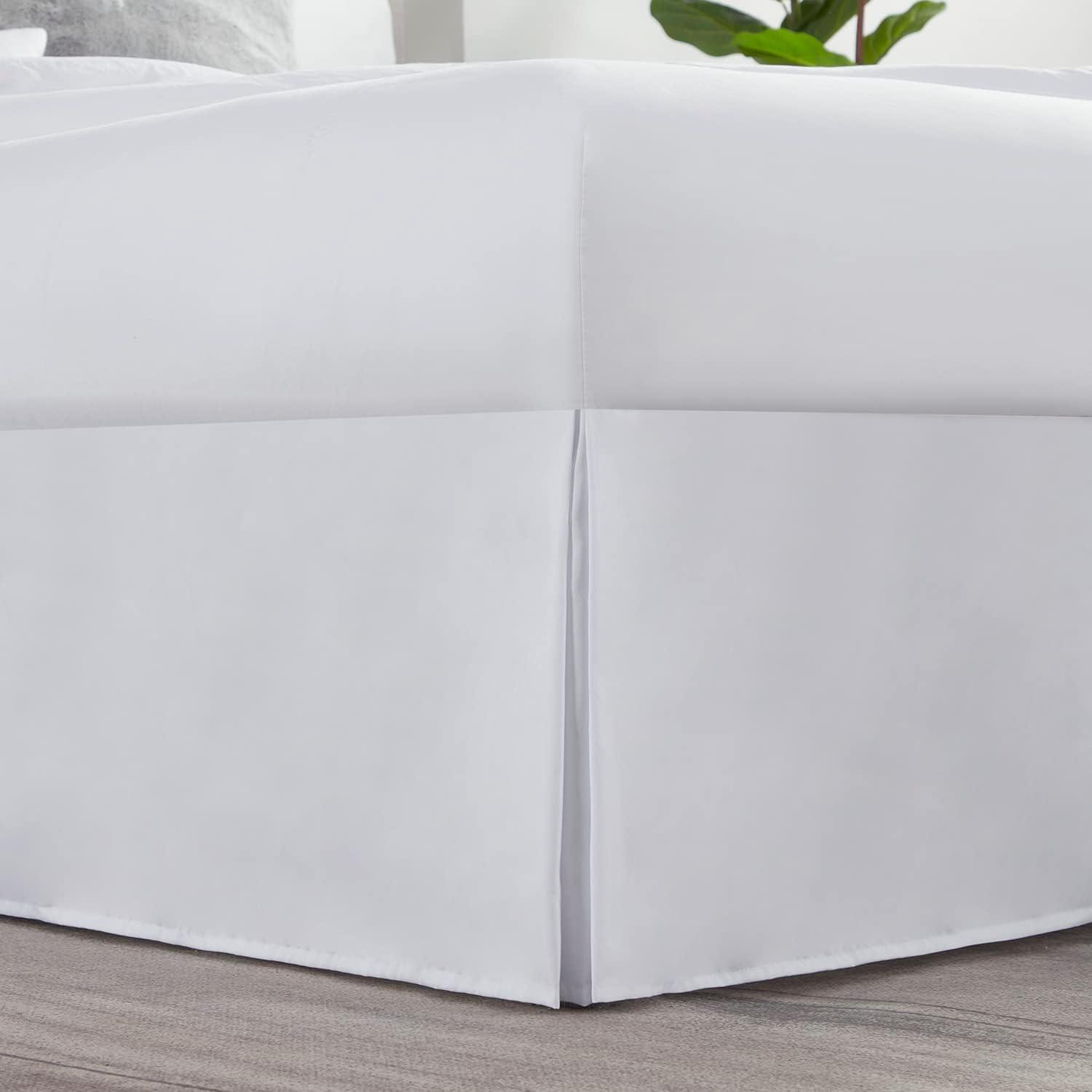 White Queen Size Microfiber Pleated Bed Skirt with 14-Inch Drop