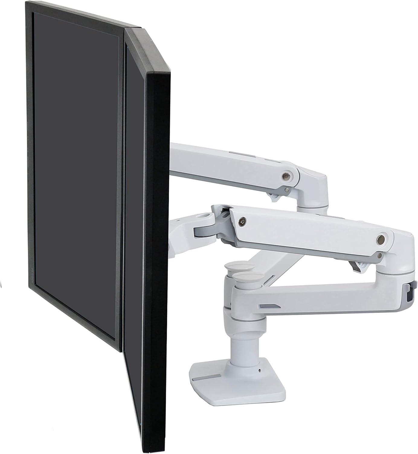 White Dual Monitor Full-Motion Desk Mount with Riser