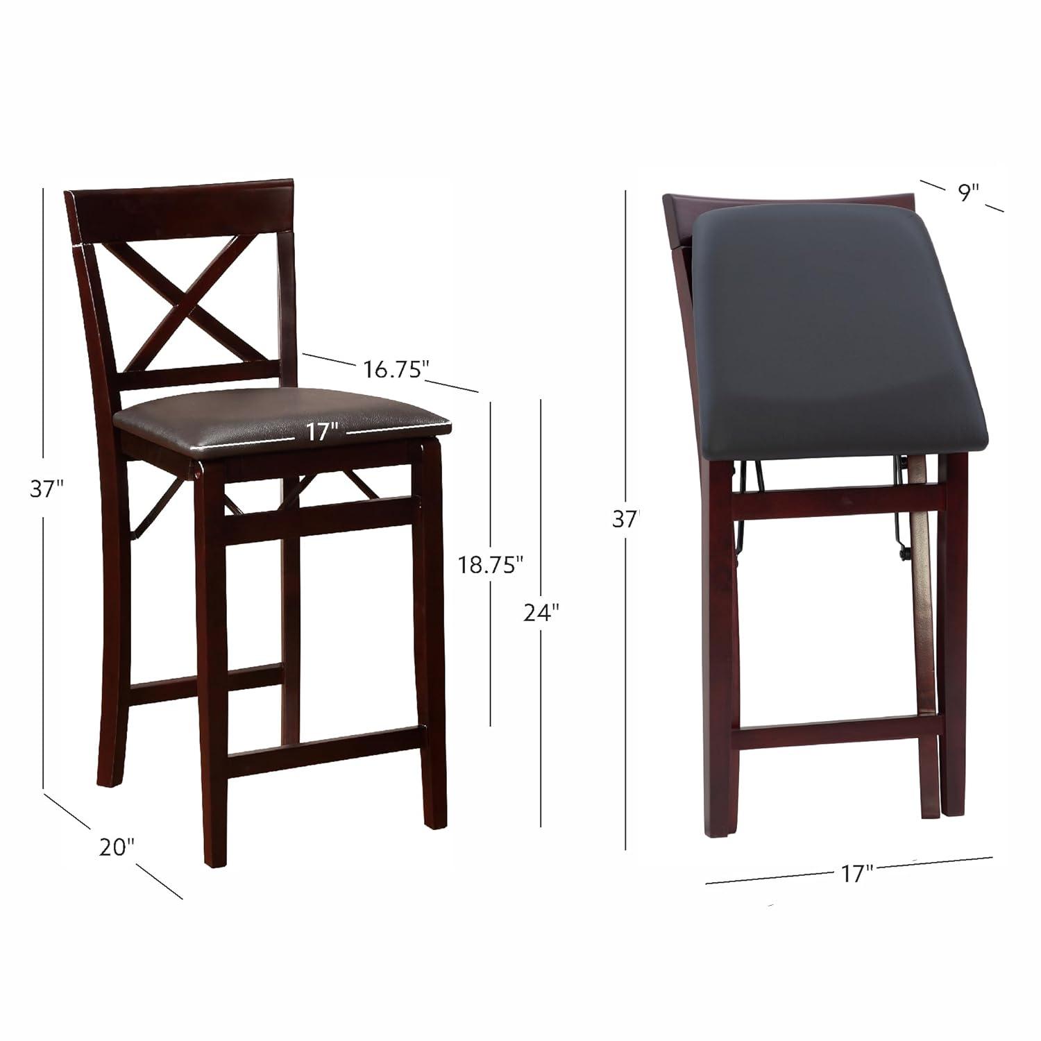 Triena X Back Faux Leather Folding Counter Height Barstool Espresso - Linon: Padded Seat, 24" High