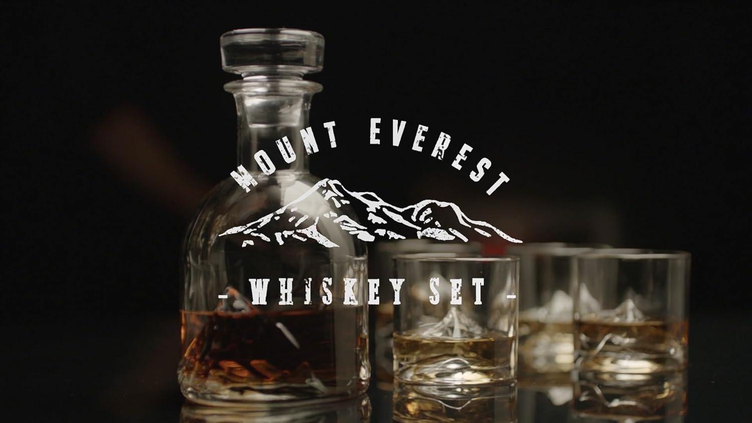 Mount Everest Crystal Whiskey Decanter Set with 4 Glasses